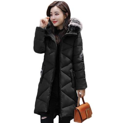 Women Winter Down Cotton Parkas Jacket Coat Long Hooded Faux Fur Collar Thick Warm Zipper Pocket Solid Color