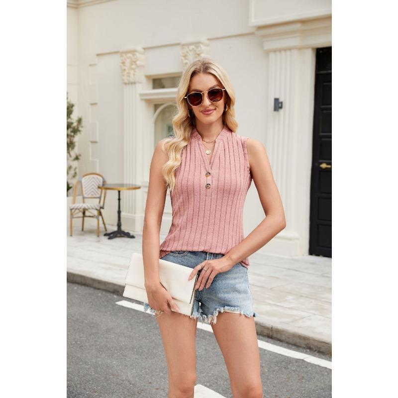 QICED Camicette e camicie senza maniche con scollo a V, stampa tinta unita, moda casual da donna