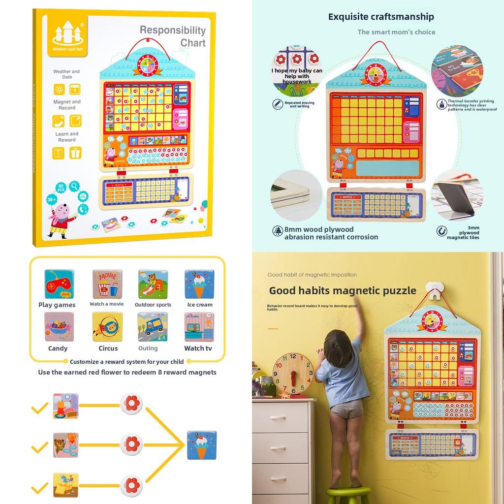 Wooden Kids Behavior Record Chart With Stickers For Early Education Self Control
