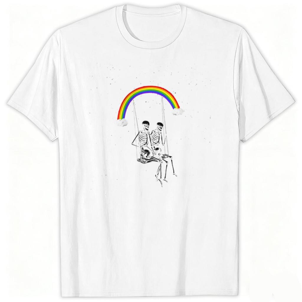 Funny Skull Rainbow Tshirts Rainbow Lgbtq Pride Short Sleeve Tops Tees Unisex Unisex Tshirt Skeleton Couple Vintage Summer Tshirt
