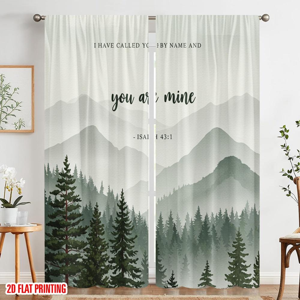 2pcs 2D flat printing Curtains Isaiah 43 1 Trees Mist Polyester Without Electricity All Season Party & Holiday Decor Use for