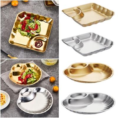 Stainless Steel Snack Plate Gold Silver with Sauce Cup French Fries Plate Kitchen Shell Square Tableware Bar KTV Restaurant