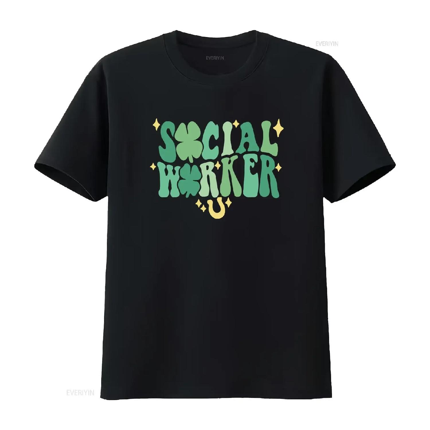 St Patricks Social Worker T Shirt One Lucky LCSW Pattys Irish Work Clover STEM vintage Washed fashion Stretched streetwear XXXXL