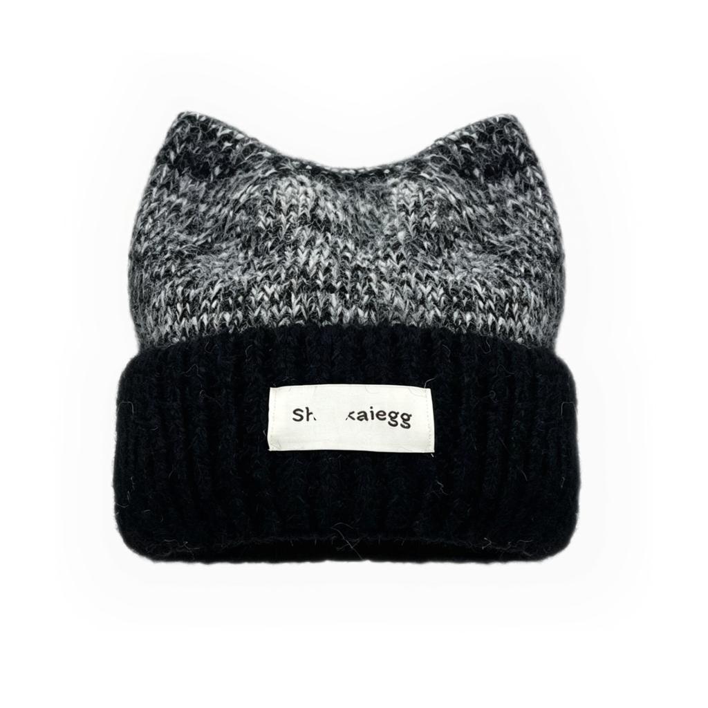 ins cute cat ears wool hat women's winter warm ear protection knitted hat showing face small versatile pullover hat