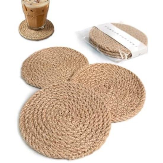 Tatiuh Coaster Absorbent Hemp Jute Round Set 3 Insulated Stylish Nordic Natural Material 10cm