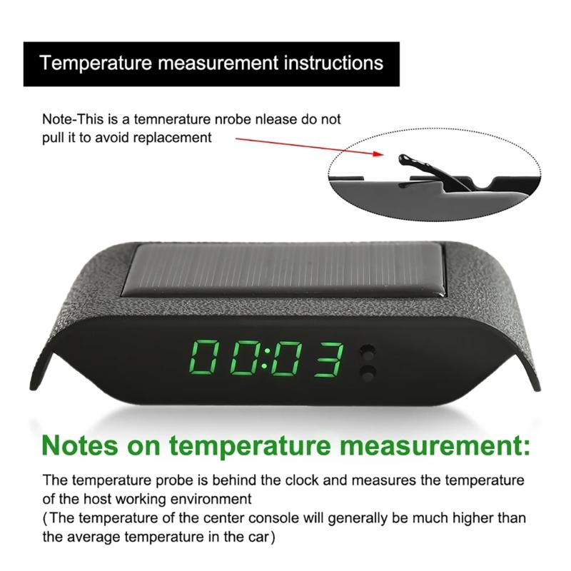 Solar Powered Car Clock Noctilucence Electronic Dashboard Timepiece with Temperature Date Display for Auto Enthusiasts