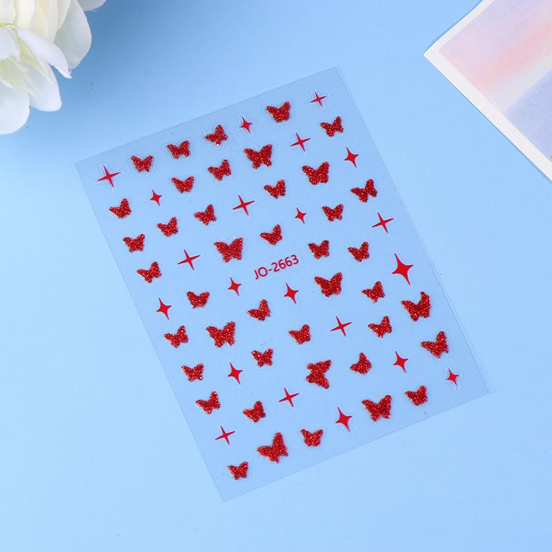 Pink Butterfly Butterfly Bow Nail Stickers Shiny Laser 3D Butterflies Nail Decals Adhesive Butterfly