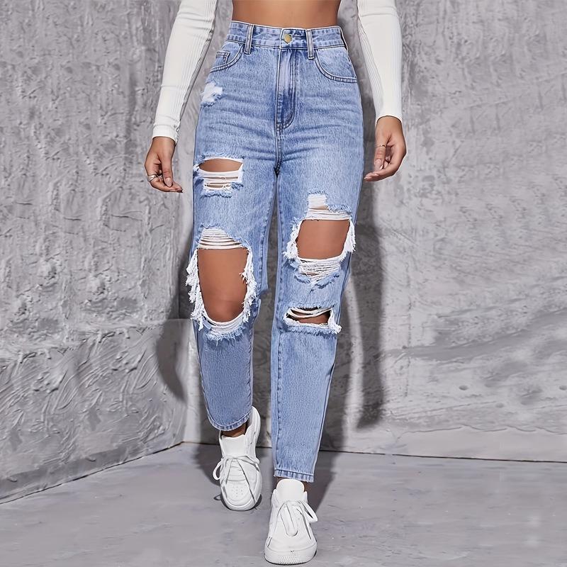 Summer Straight Women's Jeans High-waisted Skinny Ripped Jeans