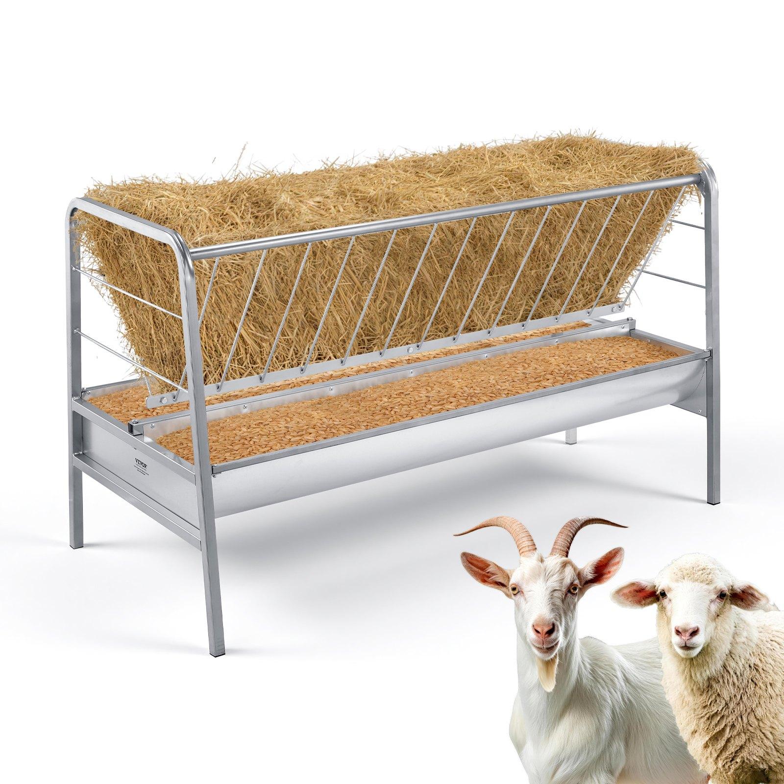 Hrănitoare VEVOR pentru Furaje și Cereale pentru Animale, 2 în 1, Capacitate 300L, Lungime 147 cm, pentru Pășune Capre, cu Bazin de Hrănire Mai Adânc
