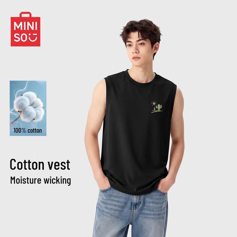 MINISO Men's Pure Cotton Casual Sleeveless T-Shirt