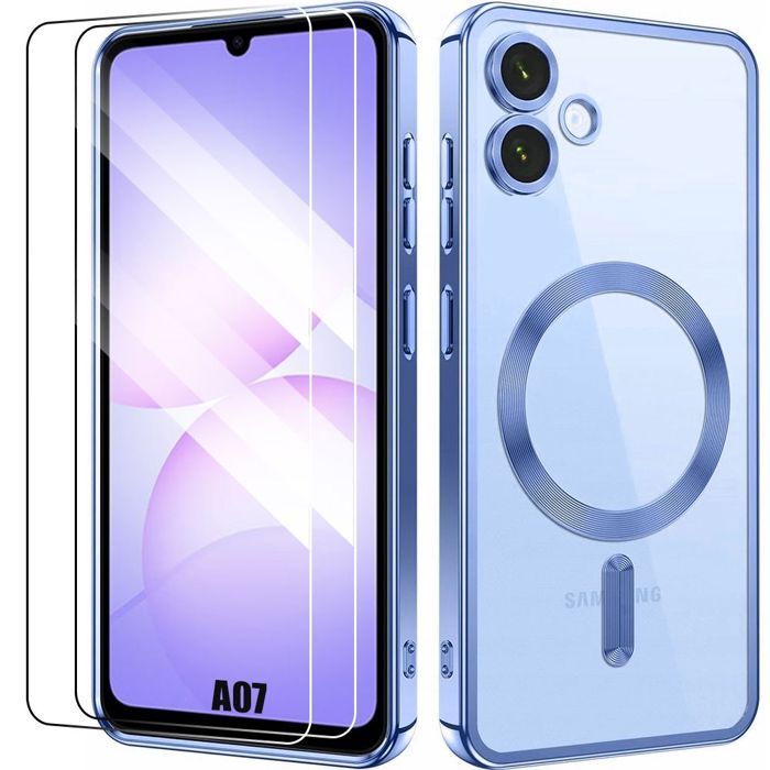 Coque de Protection - BOOLING - pour Samsung Galaxy A07 - Silicone Transparent - 2 Verres Trempés - Bleu
