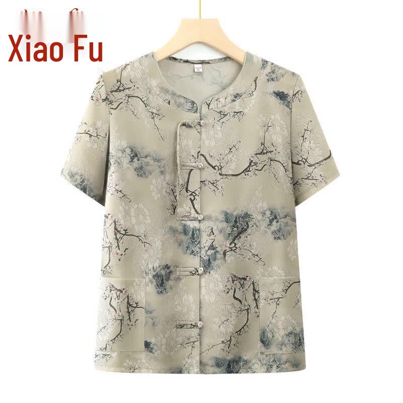 

Chinese Style Plus Size Short Sleeve Blouse for Middle-Aged Women 3XL