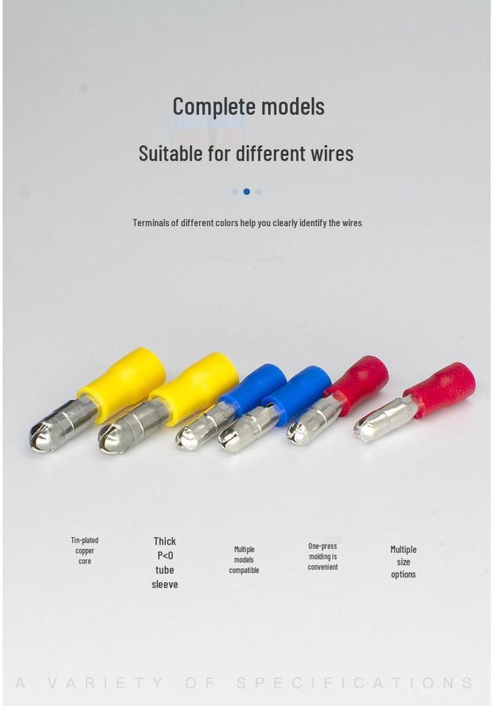 CJH MPD2-156/195 Male Bullet Cold Crimp Terminal, Pre-insulated, 1000 pcs