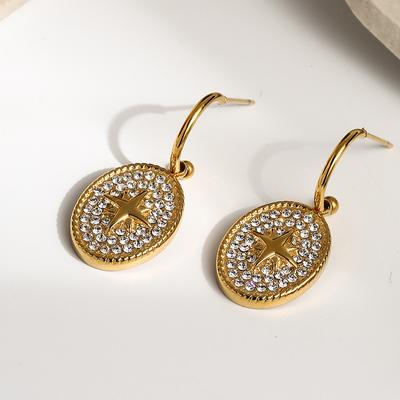 2023 New Oval Mans Star Full Diamond Titanium Steel Earrings Women 'S Explosive Style Versatile Stud Earrings High -End Earrings