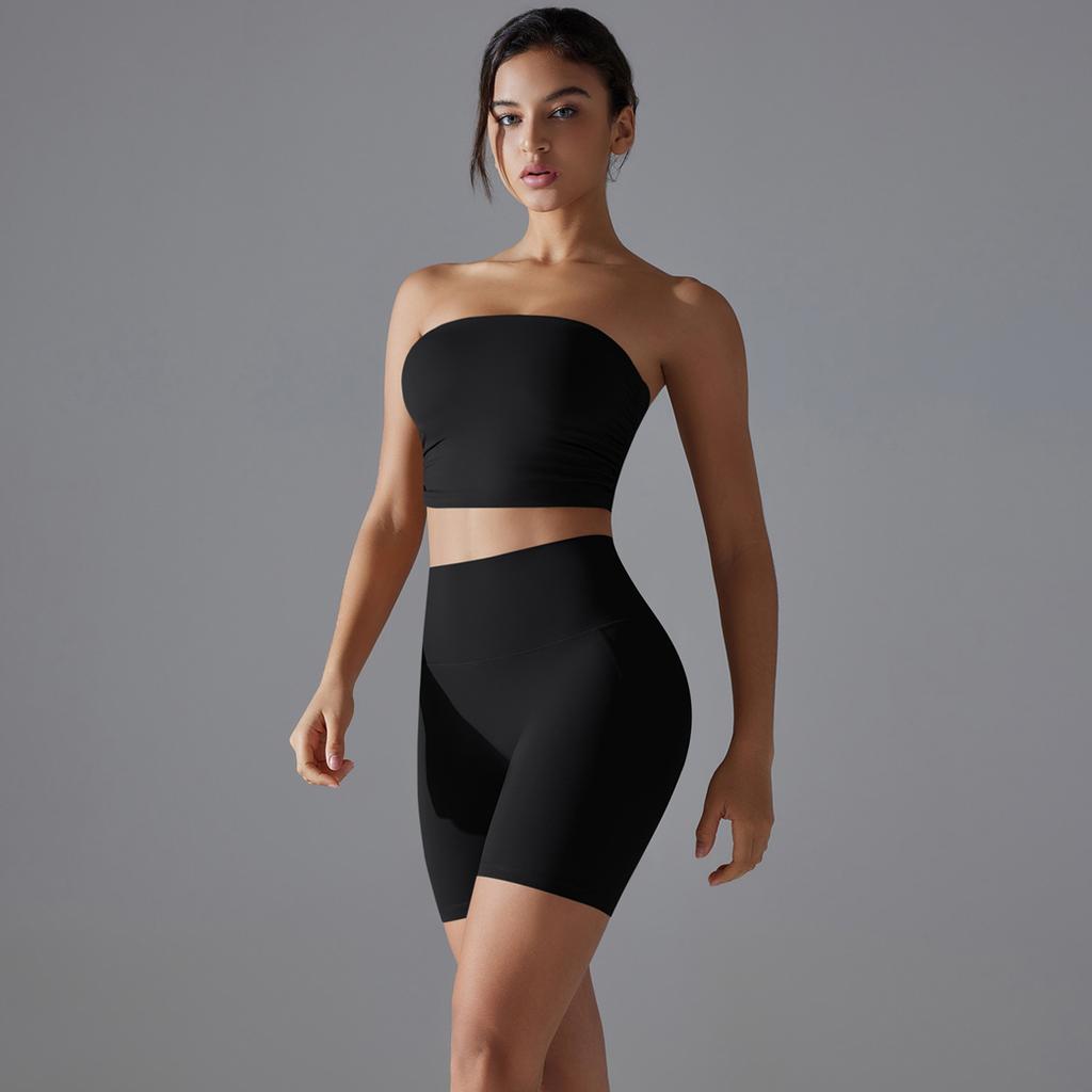 One Piece Pleated Strapless, High Waisted, Hip Lifting, Zero Sensation, No Underwear, Sports Shorts, Fitness Yoga Suit For Women