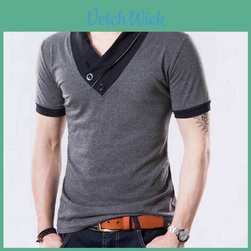 Camiseta De Hombre De Manga Corta Larga Slim Cuello En V Muscle Tee Casual Blusa