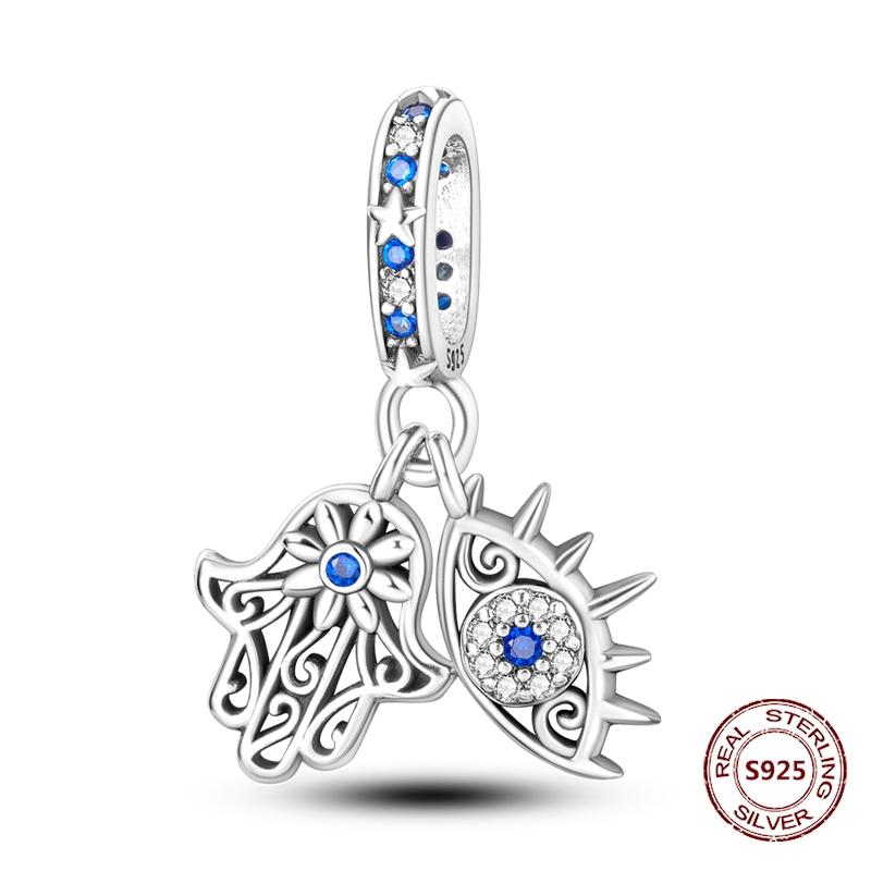 Teufelsaugen Anhänger 925 Kupfer Original Hand von Fatima Blauer Zirkon Kreuz Blaue Augen Charms Passend für Armband DIY Herstellung Zirkon Geschenk