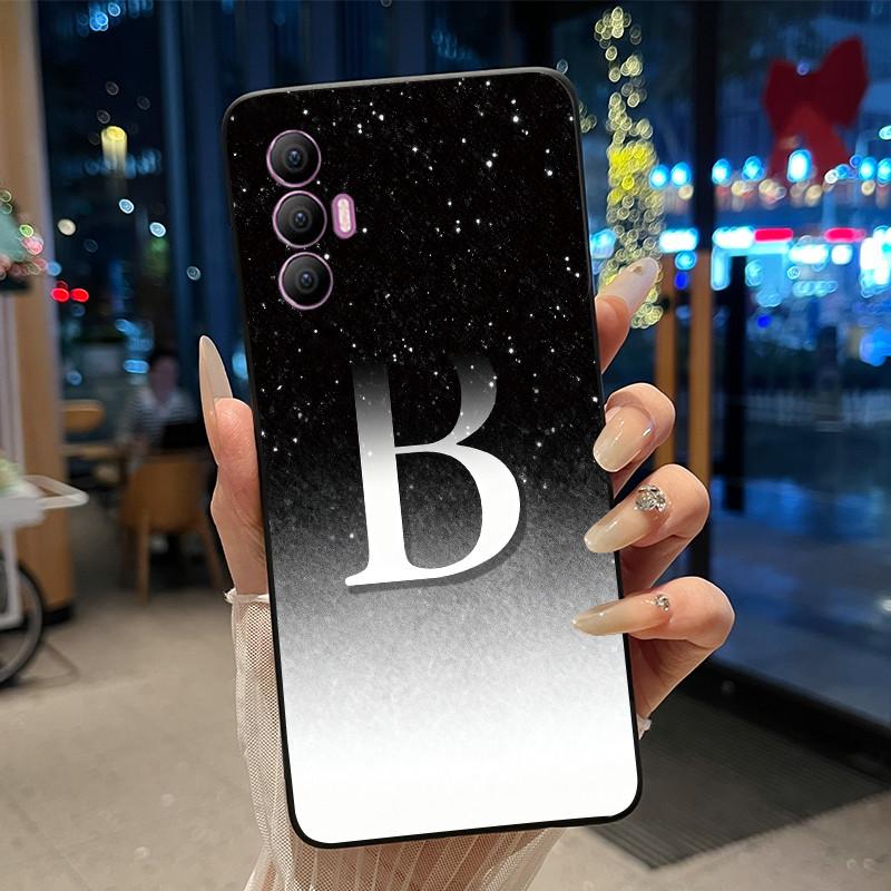 Phone Cover For Tecno Spark 8 Pro Case Stylish New Letter With Flower Shiny Starry Sky Soft Black Anti-scratch Back Cover