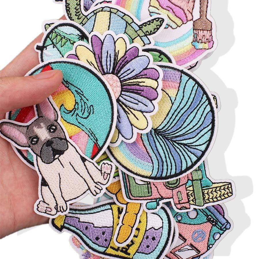 Summer Series Wave Embroidery Cloth Sticker Rainbow Cactus Computer Embroidery Label Cartoon Bus Patch Sticker