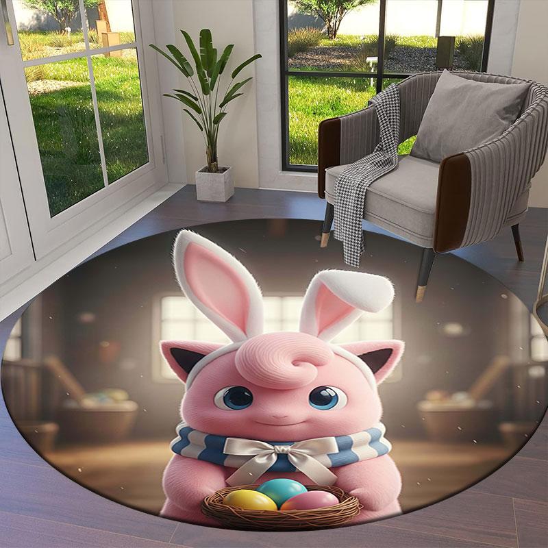 Easter Pokemon Round Area Rug,Carpet Rug for Living Room Bedroom Sofa Playroom Decor,Non slip Floor Mat