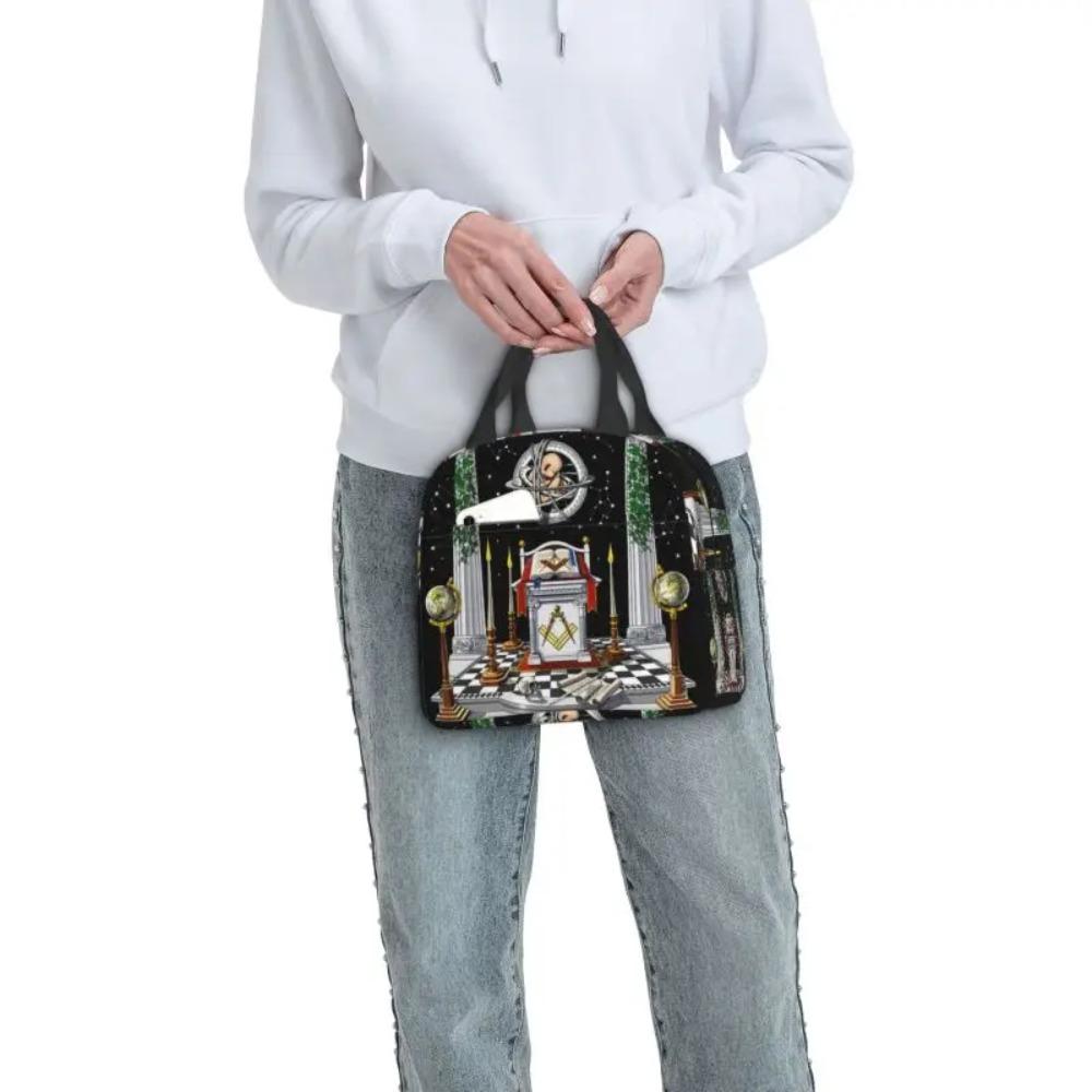 Custom Freemason Masonic Sun Moon Insulated Lunch Bag for School Office Leakproof Cooler Thermal Bento Box Women Children