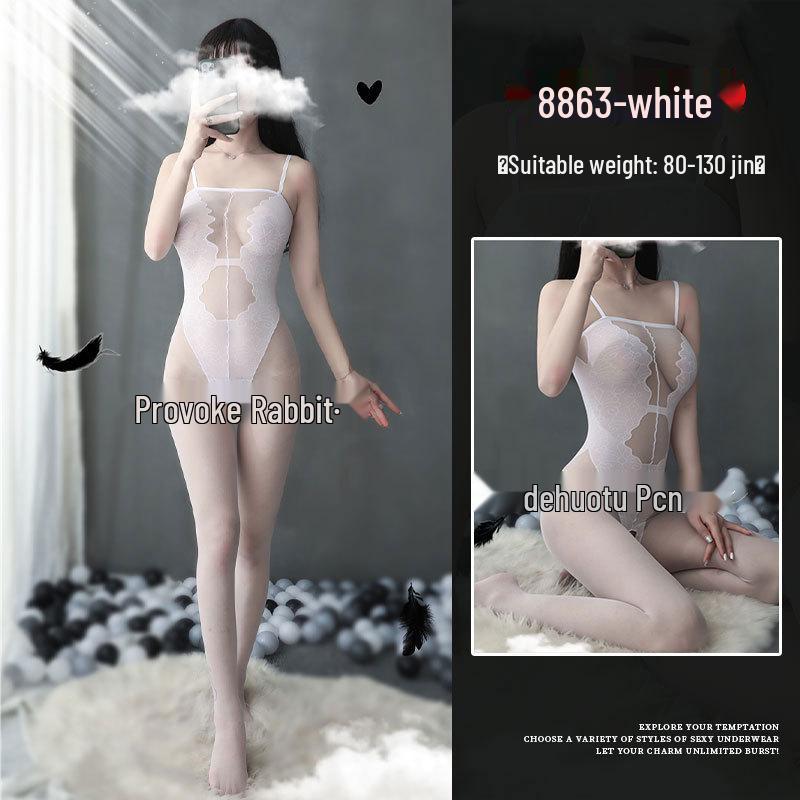 Seductive Rabbit Silk Bondage Lingerie Set: Open Crotch, Tearable Bodysuit with Garter and Stockings
