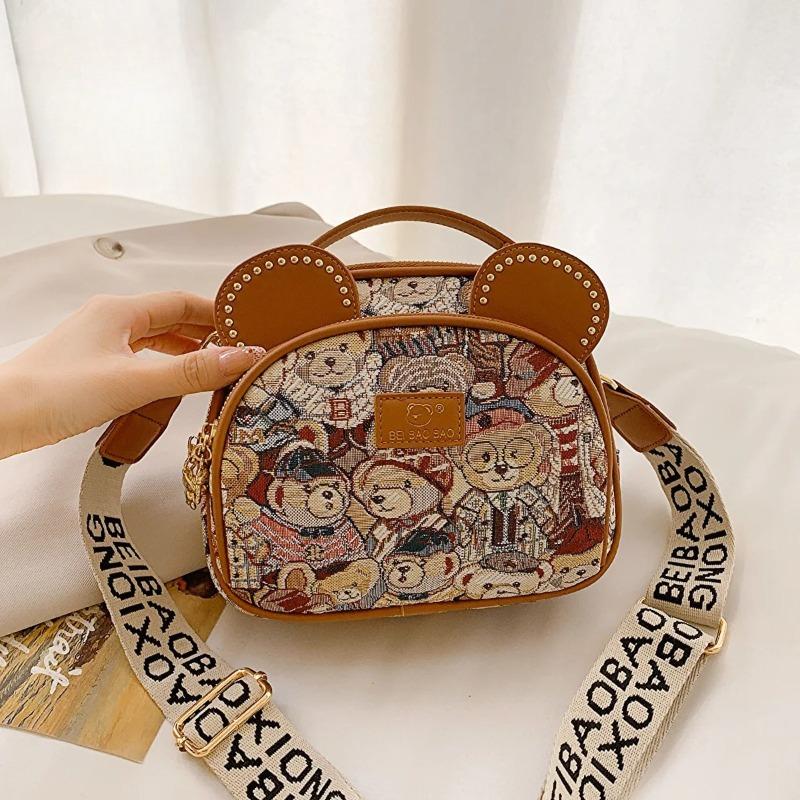 Canvas Cute Little Bear Bag Crossbody Phe Bag Women's Single Oulder 2026 New Sweet Cool Sle Daily Use Round Ape