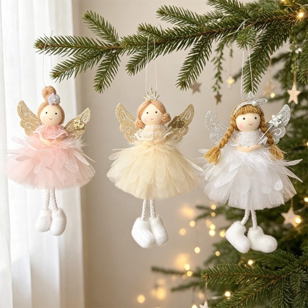 Fabric Xmas Tree Angel Pendant Mesh Angel Girl Hanging Pendant Christmas Tree Decor Home Decor
