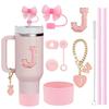 10PCS Accessories Set for Stanley Cup, 2 Straw and Brush and 1 Flower Charm Chain 3 Spill Proof Stopper Flowers Straw Cover Boot