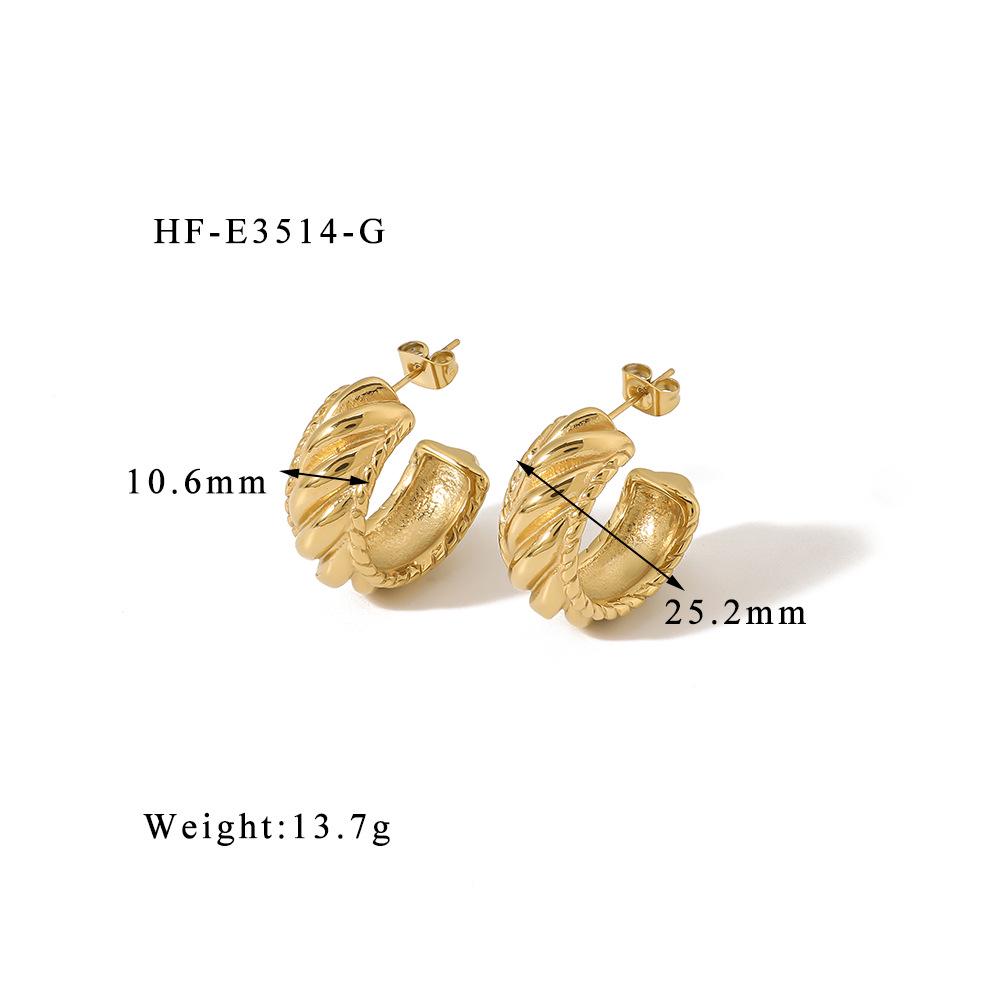 European and American Titanium Steel Non-fading C-Shaped Twisted Rope Textured Women's Earrings