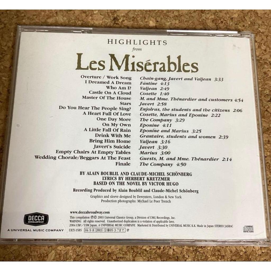 Used Les Misrables (Highlights) Original Broadway Cast Ing