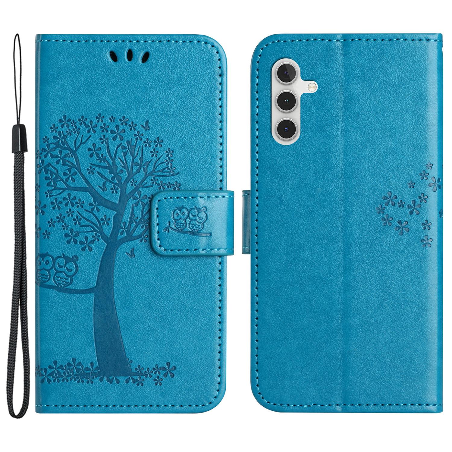

Wallet Case for Samsung Galaxy S23 FE Owl Tree Imprinted PU Leather Stand Phone Cover Blue