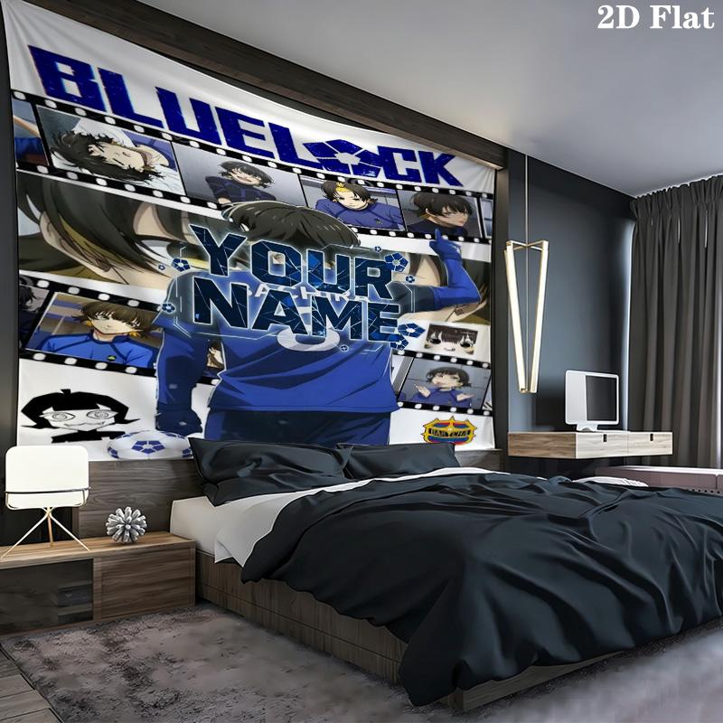 Blue Lock Soccer Custom Name Wall Tapestry Aesthetic Wall Hanging Printed Fabric Blanket Decorative Tapestries For Bedroom Living Room Home Decor