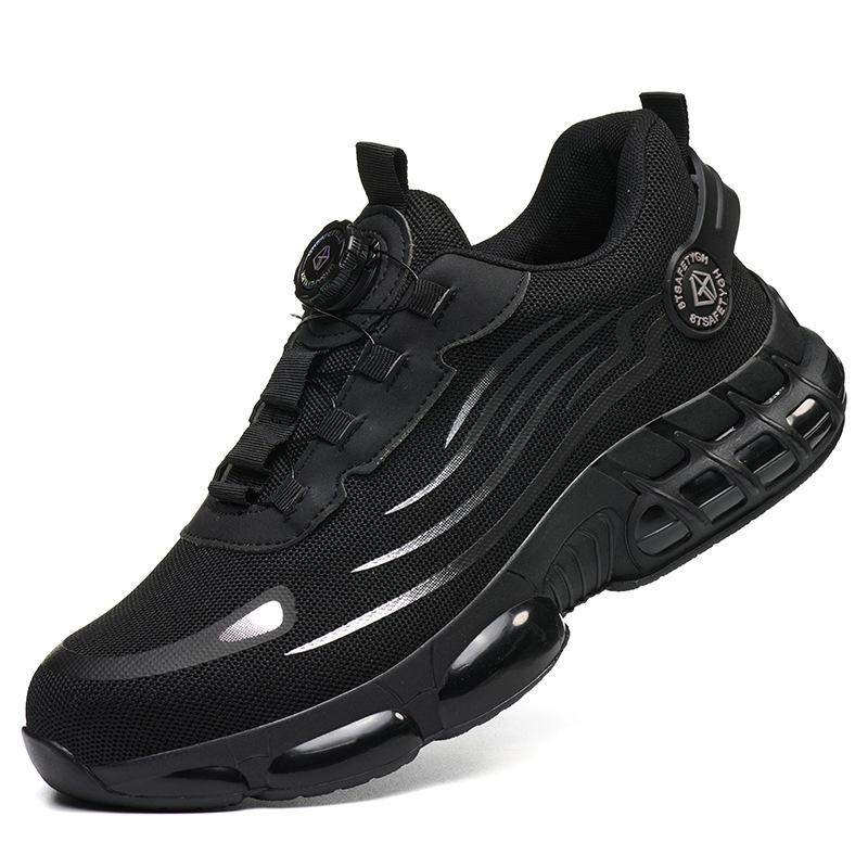 

Рабочая обувь Страховочная обувь Ленивые шнурки без завязывания Вращающиеся кнопки Мужская летняя дышащая обувь из мушиной ткани для работы на строительной площадке 266 low-top black; 46