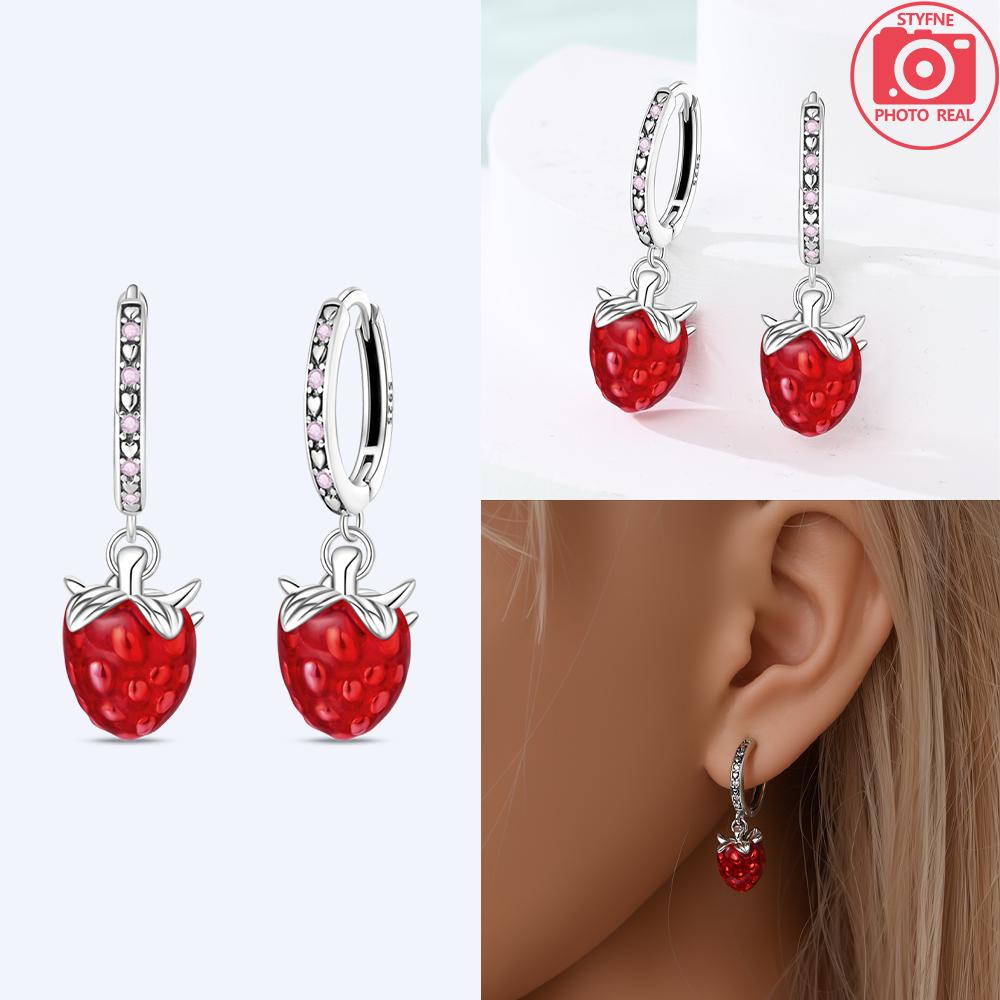Earrings 925 Silver Sunflower Doughnut Strawberry Flower Cherry Earrings Jewelry Women Anniversary Gift