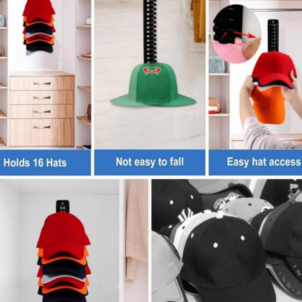 2pcs Wall Mounted Storage Rack Baseball Hat Hat Organizer Hat Storage Display Hat Hooks Up To 16 Hats Display Bracket for Hat Storage Hat Organizer
