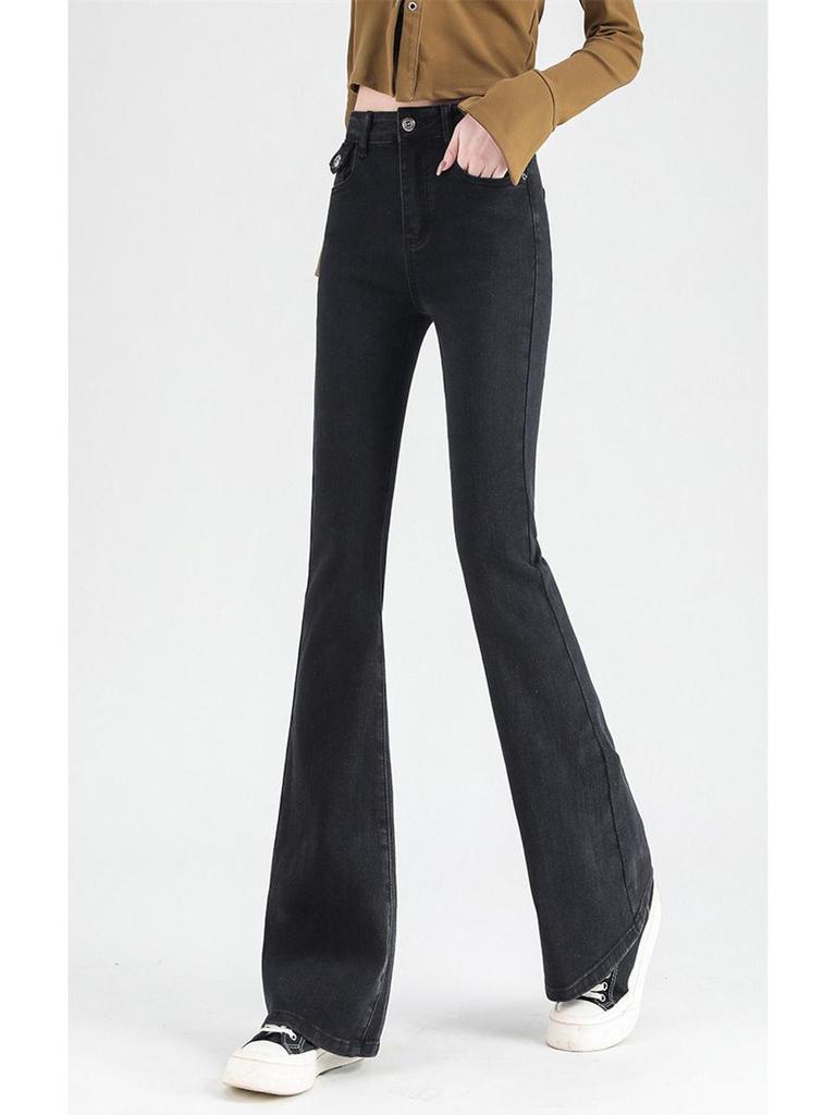 High-Waisted Slim Fit Micro Flare Blue Jeans: Fashionable Casual Style for Tall Women's Autumn/Winter Wardrobe.