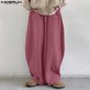 INCERUN Men Spring Drawstring Elastic Waist Texture Casual Loose Long Pants Trousers with Pockets