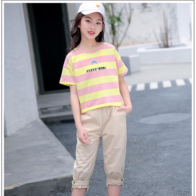 Girls' Trendy Sports Suit 2024: New Style Fashionable Two-Piece Set for Older Kids - Short-Sleeved Summer Wear