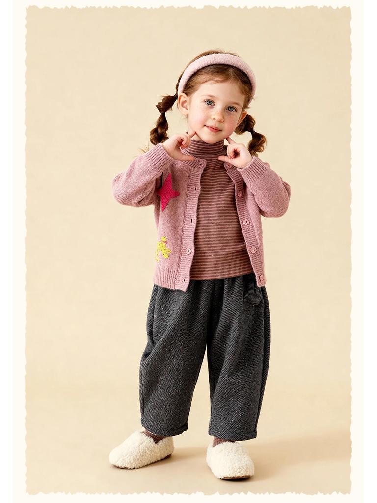 Tongbei 2025 Winter Girls' Double-Layer Fleece-Lined Casual Pants - Thick, Warm, Versatile Fashion.