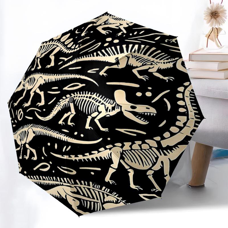 1pc Dinosaur Skeleton Tapestry Automatic Folding Practical Umbrella - 3 Folding Design, Vivid Cartoon Pattern, Suitable for Outdoor Activities, A Gift