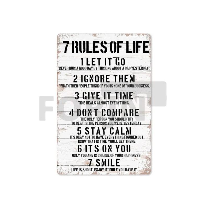 Placa de Metal com Frases Inspiradoras - 10 Regras de Ouro - 7 Regras da Vida - Notas de Sucesso - Pôster em Inglês para Decoração de Parede de Escritório de Empresa