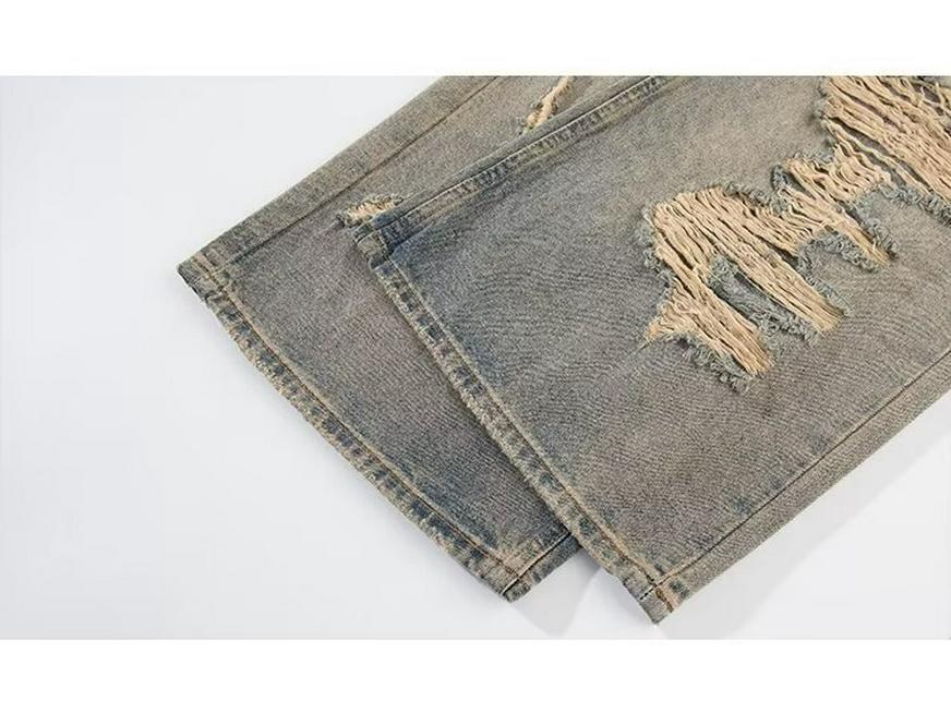 Used Ripped Slim Straight Jeans: Unisex Retro Nischendesign