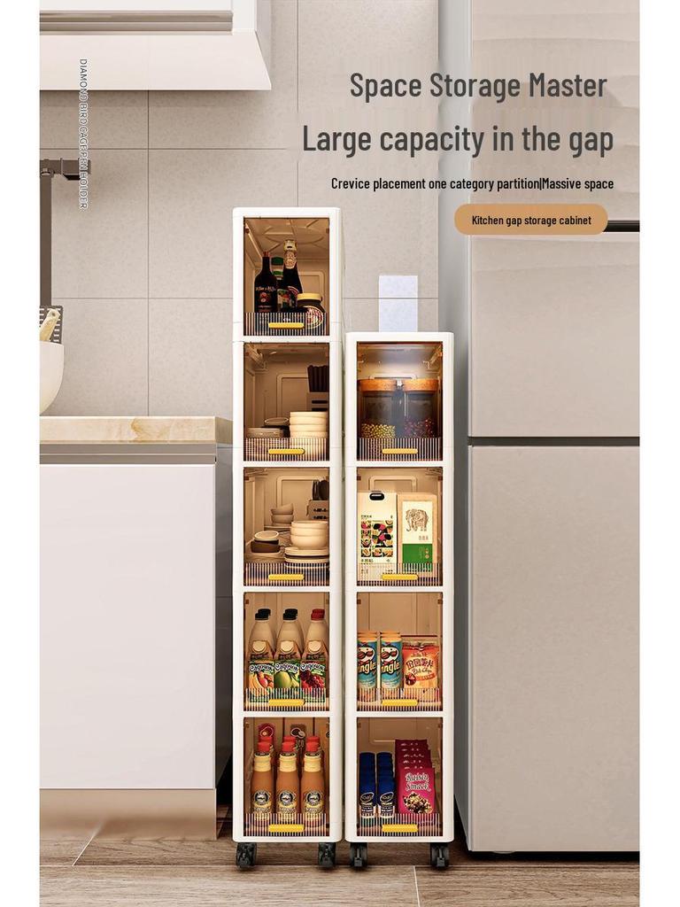 Plastic Bathroom Floor-Standing Multi-Layer Storage Cabinet with Flip-Up Shelf