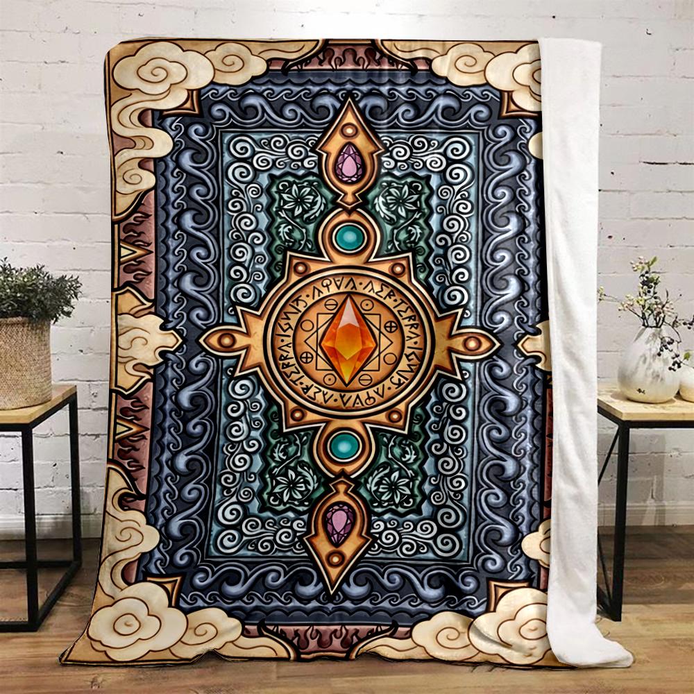 Mystical Gemstone and Ornate Pattern Design Flannel Blanket for Bedroom, Living Room, Sofa, and Nap Sofas.