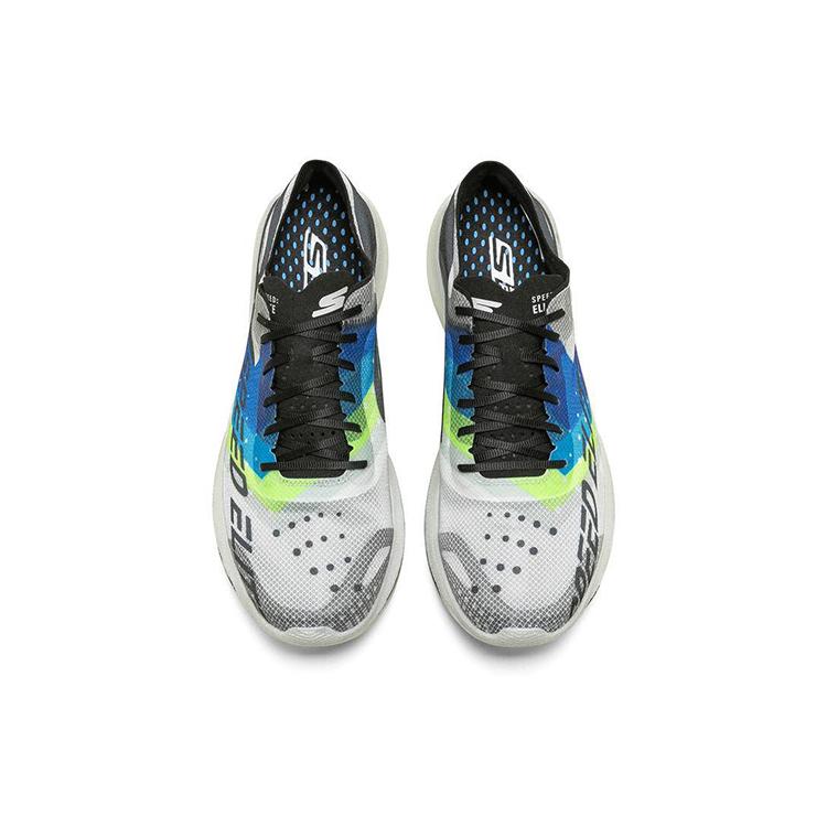 Skechers Mesh , Textile Cushioning Abrasion Resistant Breathable Low top Running Shoes Men's Black Blue (Unisex) Running Shoes 55221 BKBL