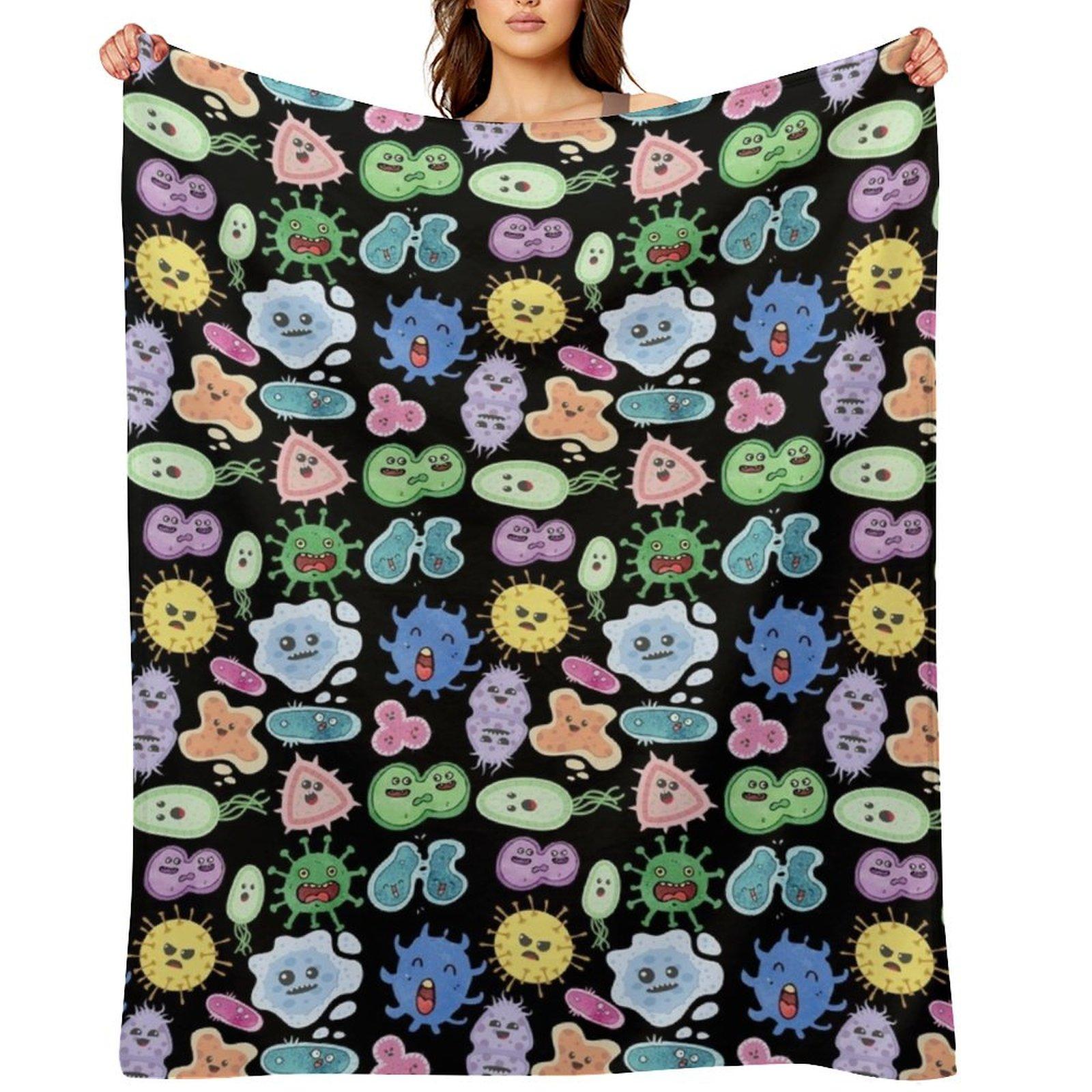 Cute Microbes Bacteria, Virus, Ecoli MicroBiology Seamless Pattern Sticker Pack. Throw Blanket Stuffeds Thin sofa bed Blankets 75X95CM