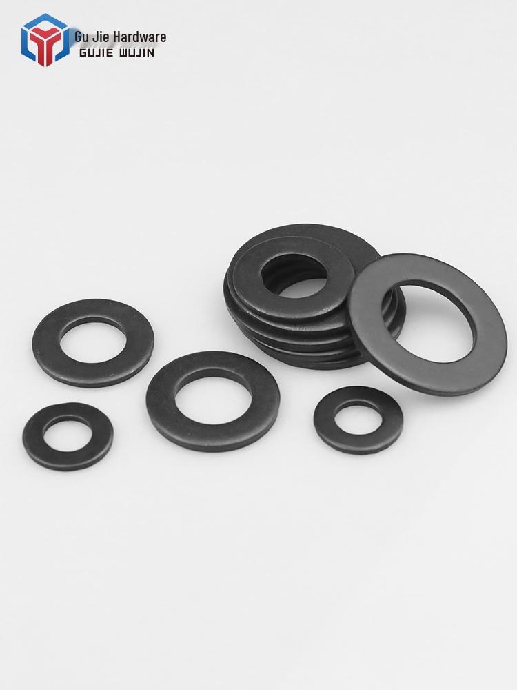 Black Carbon Steel Thickened Flat Washer - Sizes M8, M10, M12, M16, M20.