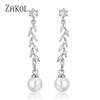 ZAKOL Elegant Zircon Long Drop Earring for Women Luxury Glamor Bridal Earring Shiny Zircon Wedding Zircon