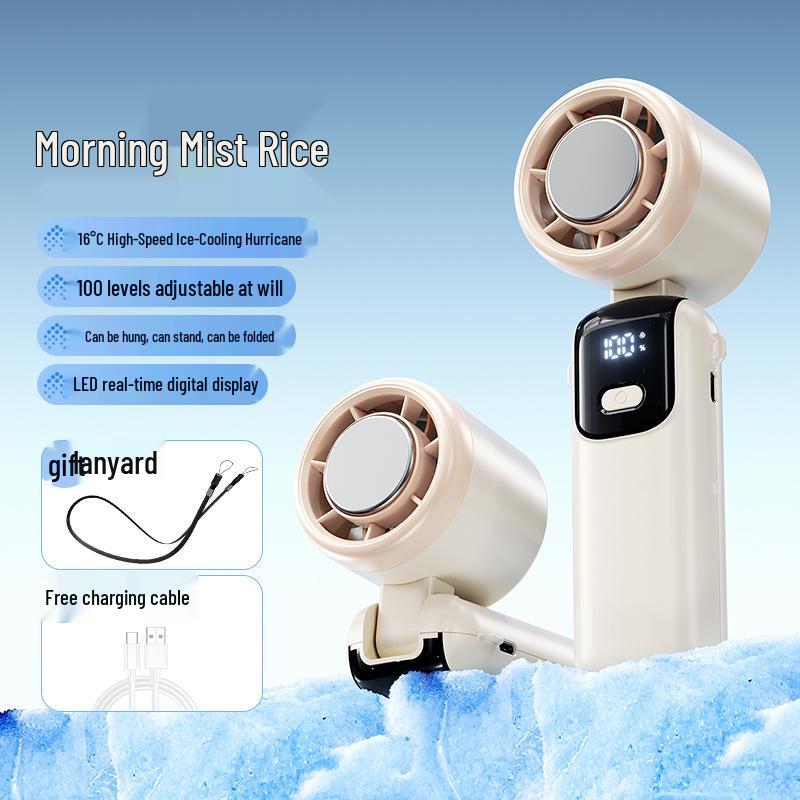 

Foldable Handheld Mini Turbine Fan with Ice Pack for Desktop and Outdoor Cooling 100-Level Turbo + Neck Strap